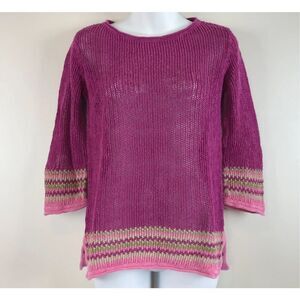Tommy Bahama Sweater Women's Loose Knit Pullover Pink Linen Blend Coastal
